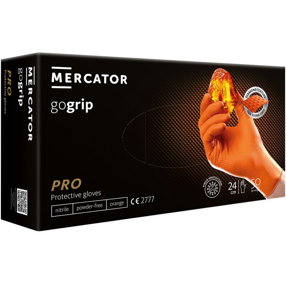 Gants gogrip orange épais nitrile, non poudrés