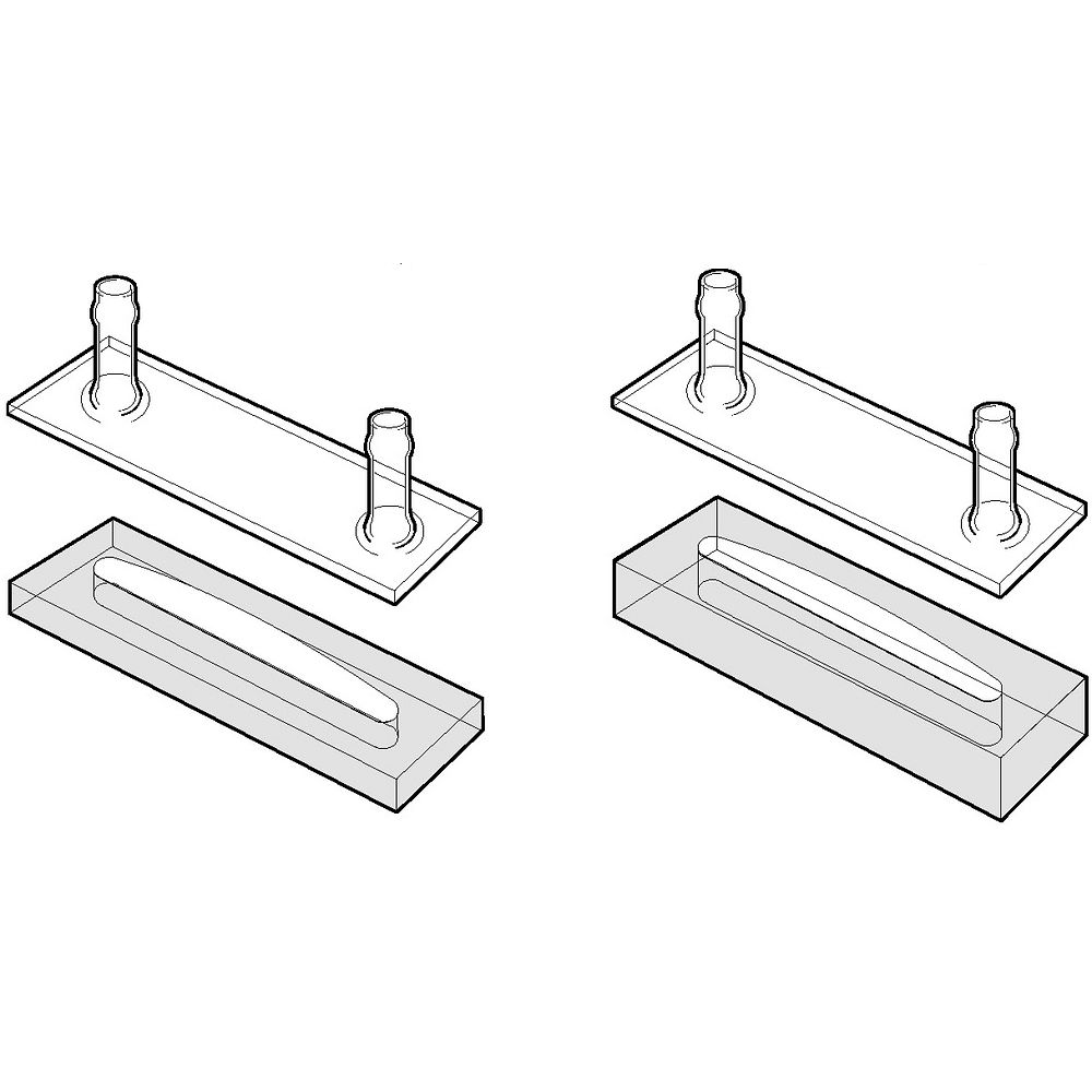 Cuves à circulation démontables pour micro-volumes, 
raccords droits